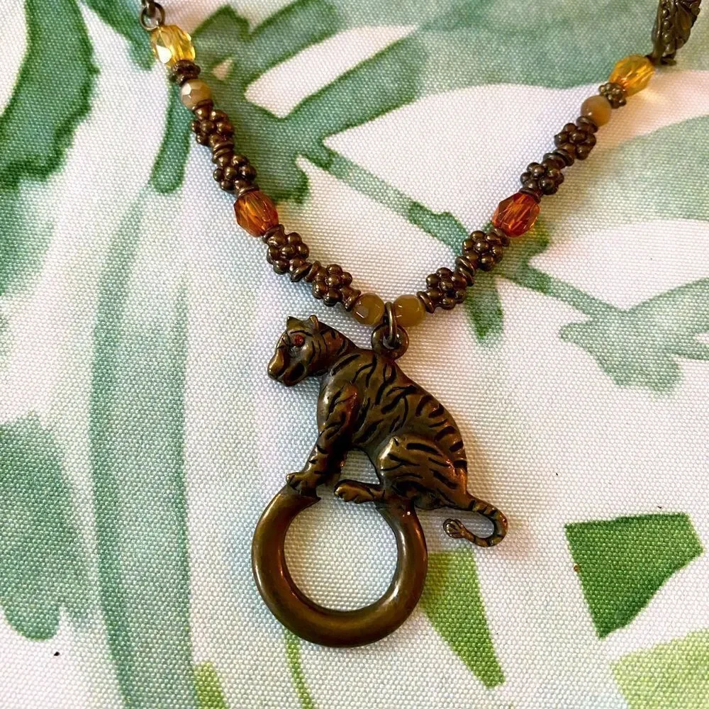Cookie Lee Tiger necklace beads and woven